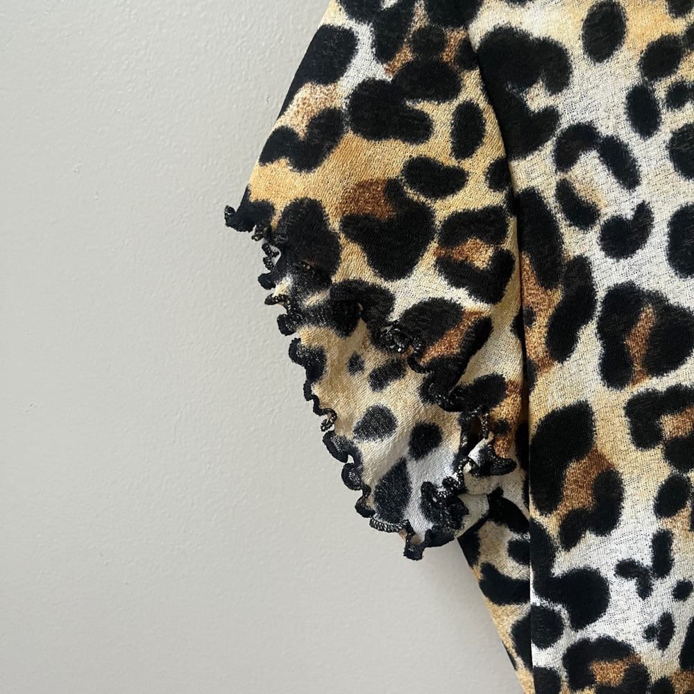 Vintage Y2K Leopard Print Top Women's Small Mesh Fitted Stretch Lettuce Hem - Picture 8 of 12